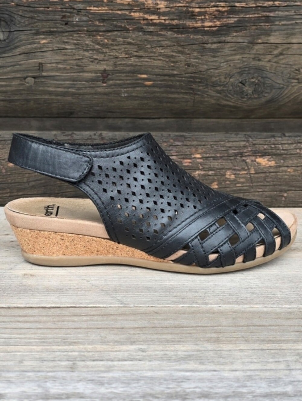 Earth Pisa Galli Coastal Boho Minimalist Leather Comfort Cork Wedge Sandals 7M